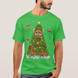 クリスマスライトマッチングファミリーおもしろいレッドパンダキリスト Tシャツ