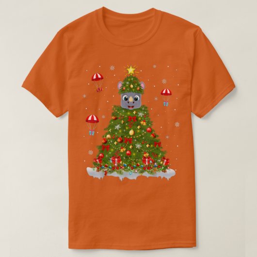 クリスマスライトマッチングファミリーおもしろいRhinoクリスマス Tシャツ (デザイン正面)