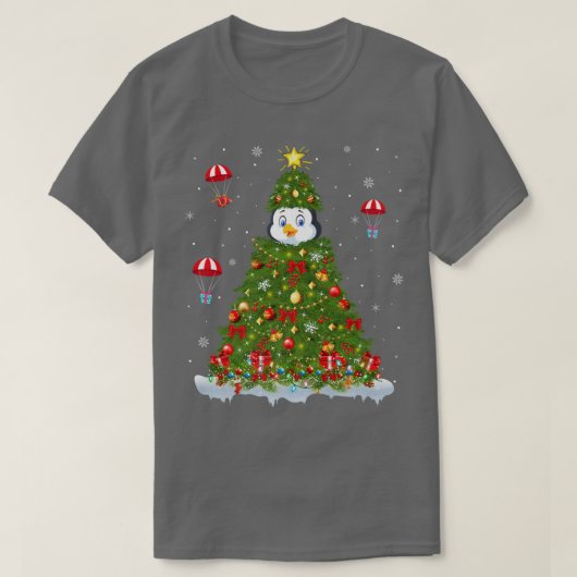 クリスマスライトマッチングファミリーペおもしろいンギンクリスマ Tシャツ (デザイン正面)