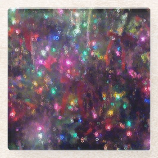 クリスマスライトモダン飲料 ガラスコースター (正面)