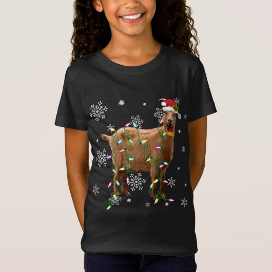 クリスマスライトヤギおもしろい恋人サンタハットクリスマスF Tシャツ (正面)