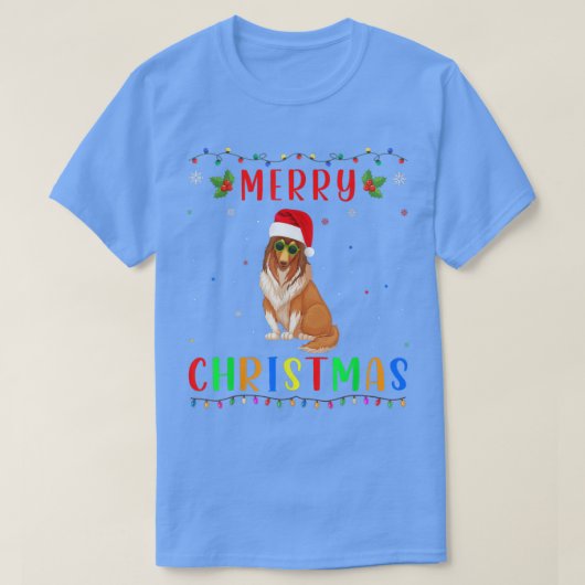 クリスマスライトラフCollie Dog Design Matching Christ Tシャツ (デザイン正面)