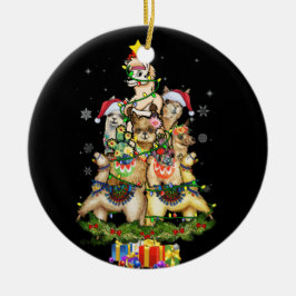 クリスマスライトラマサンタハットツリーラマ セラミックオーナメント