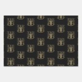 クリスマスライトレッド緑の黒い金ゴールドキャンドルかわいい ラッピングペーパーシート (正面3)