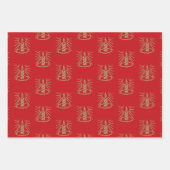 クリスマスライトレッド緑の黒い金ゴールドキャンドルかわいい ラッピングペーパーシート (正面)