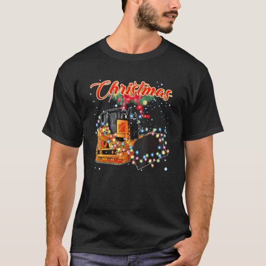クリスマスライト付きクリスマスブルドーザー Tシャツ (正面)