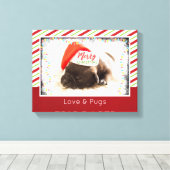 クリスマスライト付きサンタハットのクリスマスプグ キャンバスプリント (インサイチュ (ウッドフロア))