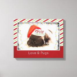 クリスマスライト付きサンタハットのクリスマスプグ キャンバスプリント