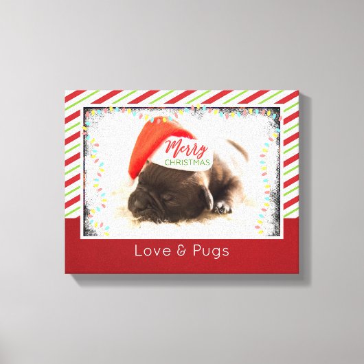 クリスマスライト付きサンタハットのクリスマスプグ キャンバスプリント (正面)