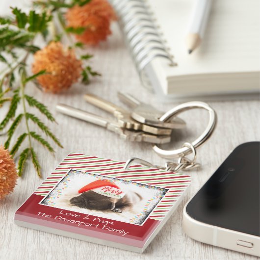 クリスマスライト付きサンタハットのクリスマスプグ キーホルダー (正面右)