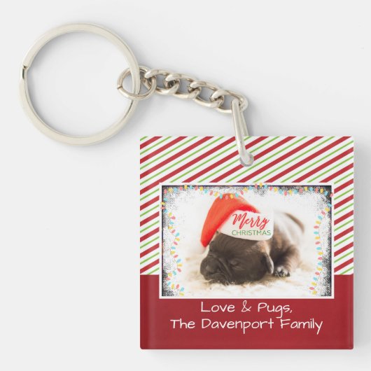 クリスマスライト付きサンタハットのクリスマスプグ キーホルダー (正面)