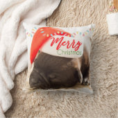 クリスマスライト付きサンタハットのクリスマスプグ クッション (ブランケット)