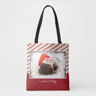 クリスマスライト付きサンタハットのクリスマスプグ トートバッグ