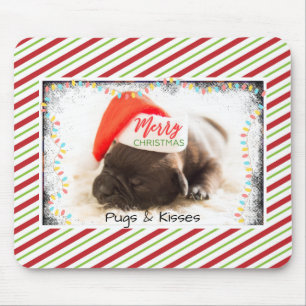 クリスマスライト付きサンタハットのクリスマスプグ マウスパッド