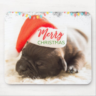 クリスマスライト付きサンタハットのクリスマスプグ マウスパッド