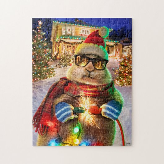 クリスマスライト付きプレーリー犬 ジグソーパズル (縦)