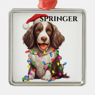 クリスマスライト付き可愛いスリンガースパニエル犬ドッグ メタルオーナメント
