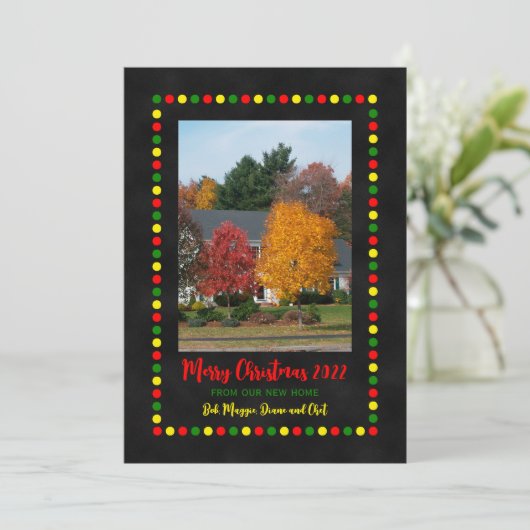 クリスマスライト付き新しい住所の写真 招待状 (スタンド正面)