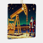 クリスマスライト付き油ポンプジャック付きサンタ セラミックオーナメント (右)