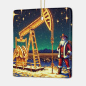 クリスマスライト付き油ポンプジャック付きサンタ セラミックオーナメント (左)