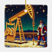 クリスマスライト付き油ポンプジャック付きサンタ セラミックオーナメント (裏面)