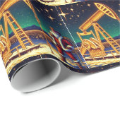 クリスマスライト付き油ポンプジャック付きサンタ ラッピングペーパー (ロールコーナー)