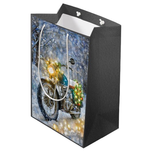 クリスマスライト付き自動二輪車 ミディアムペーパーバッグ (裏面アングル)