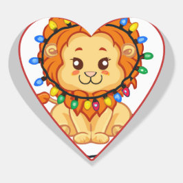 クリスマスライト包まれたのクリスマスライオンの子 ハートシール