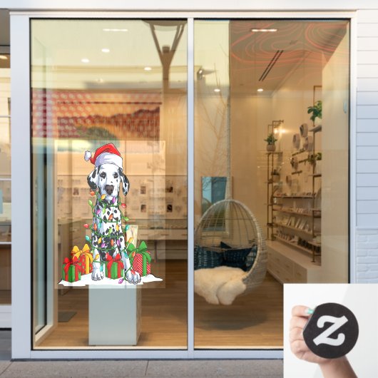 クリスマスライト包まれたのダルマチアンサンタハット ウィンドウサイン (店舗窓)