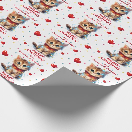 クリスマスライト包まれたの可愛い子猫たち孫 ラッピングペーパー (角)
