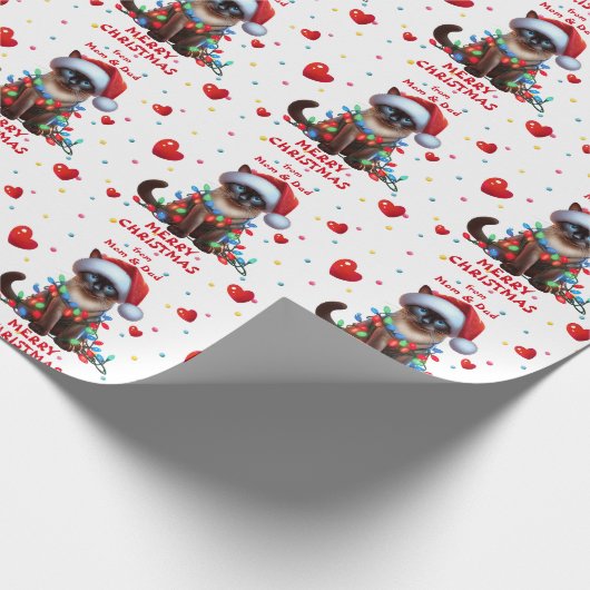クリスマスライト包まれたを彩るシャム猫 ラッピングペーパー (角)