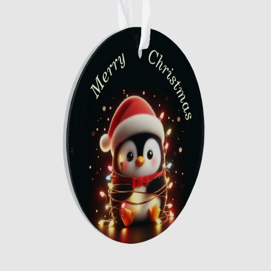 クリスマスライト包まれたを彩る可愛いペンギン オーナメント (正面)