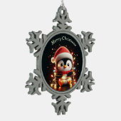 クリスマスライト包まれたを彩る可愛いペンギン スノーフレークピューターオーナメント (左)