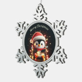 クリスマスライト包まれたを彩る可愛いペンギン スノーフレークピューターオーナメント (右)