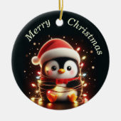 クリスマスライト包まれたを彩る可愛いペンギン セラミックオーナメント (正面)
