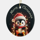 クリスマスライト包まれたを彩る可愛いペンギン セラミックオーナメント (左)