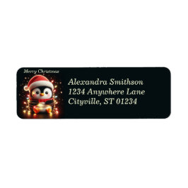 クリスマスライト包まれたを彩る可愛いペンギン ラベル