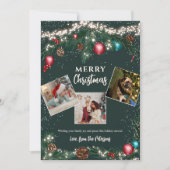 クリスマスライト松の枝の雪の緑4枚の写真 シーズンカード (正面)