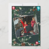クリスマスライト松の枝の雪の緑4枚の写真 シーズンカード (裏面)