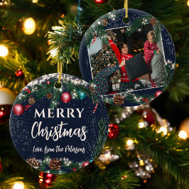 クリスマスライト枝に雪の青の写真を松 セラミックオーナメント