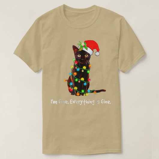 クリスマスライト私は罰金すべては罰金の猫 Tシャツ (デザイン正面)