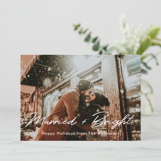 クリスマスライト結婚したと明るいフォトオーバーレイ シーズンカード (スタンド正面)