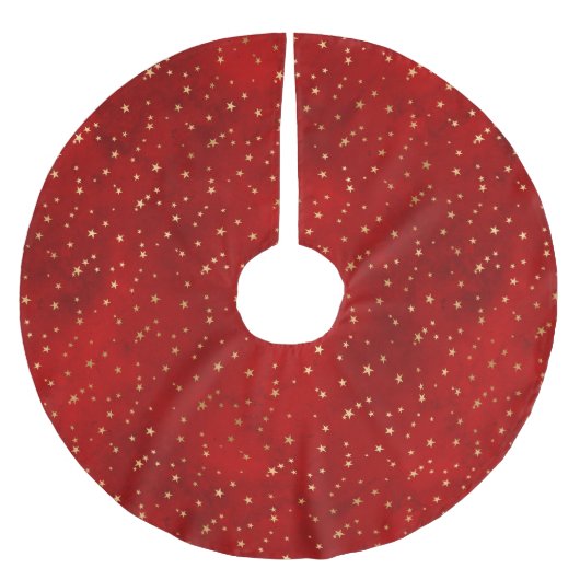 クリスマスライト赤金ゴールド星模様エレガント ブラッシュドポリエステルツリースカート (正面)
