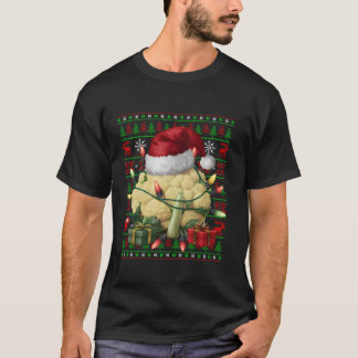 クリスマスライト醜いサンタハットベジタブルカリフラワーC Tシャツ