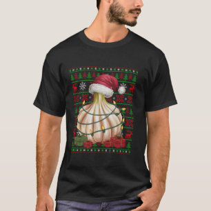クリスマスライト醜いサンタハットベジタブルガーリックキリスト Tシャツ
