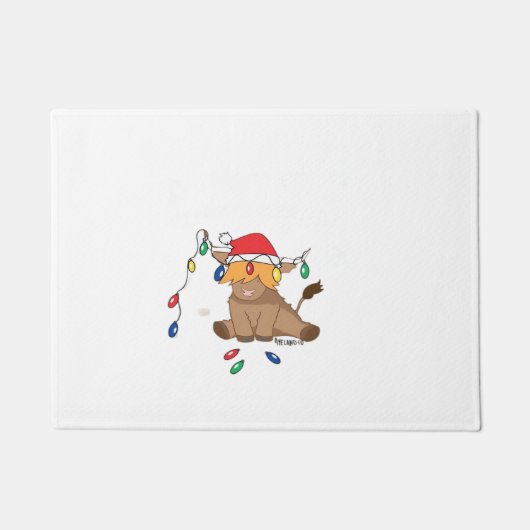 クリスマスライト高地の牛の醜いセーターのクリスマス ドアマット (正面)