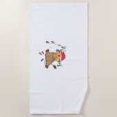 クリスマスライト高地の牛の醜いセーターのクリスマス ビーチタオル (正面)