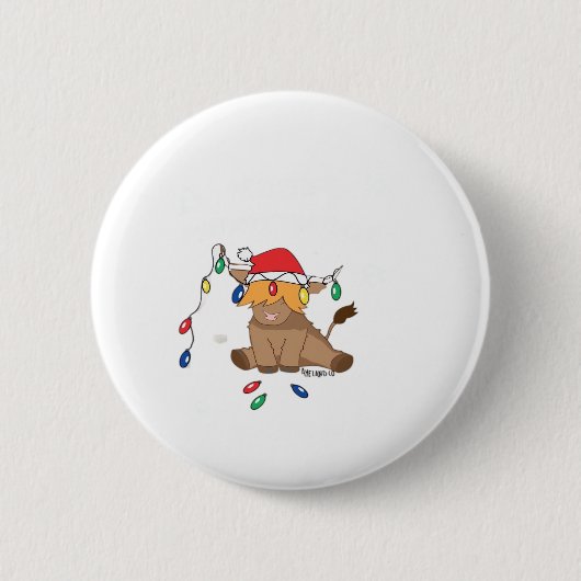 クリスマスライト高地の牛の醜いセーターのクリスマス 缶バッジ (正面)
