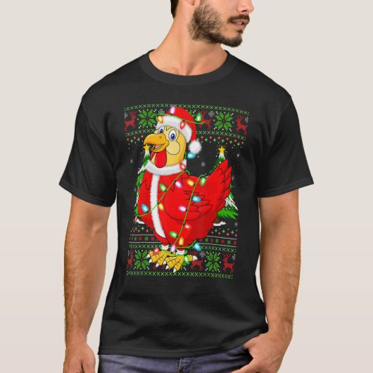 クリスマスライト クリスマスのニワトリ サンタコスプレ 鳥 Tシャツ (正面)