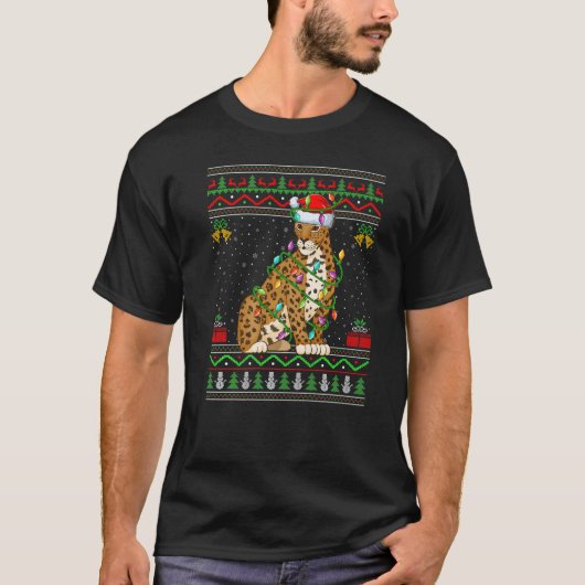 クリスマスライト ダサいスウェーター風 サンタ ジャガー クリスマス Tシャツ (正面)